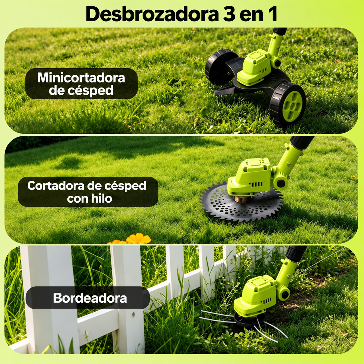 Podadora Inalámbrica para Césped con Ruedas