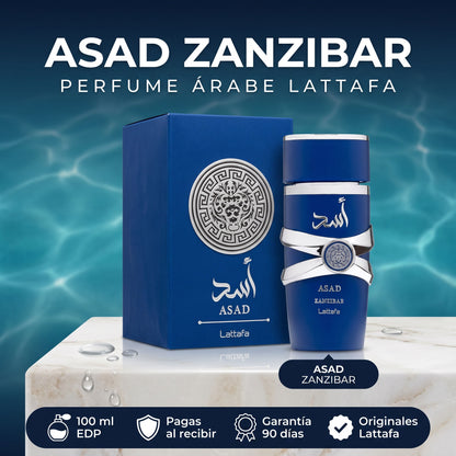 Perfume árabe Lattafa Asad Zanzibar 100 ml EDP con su caja